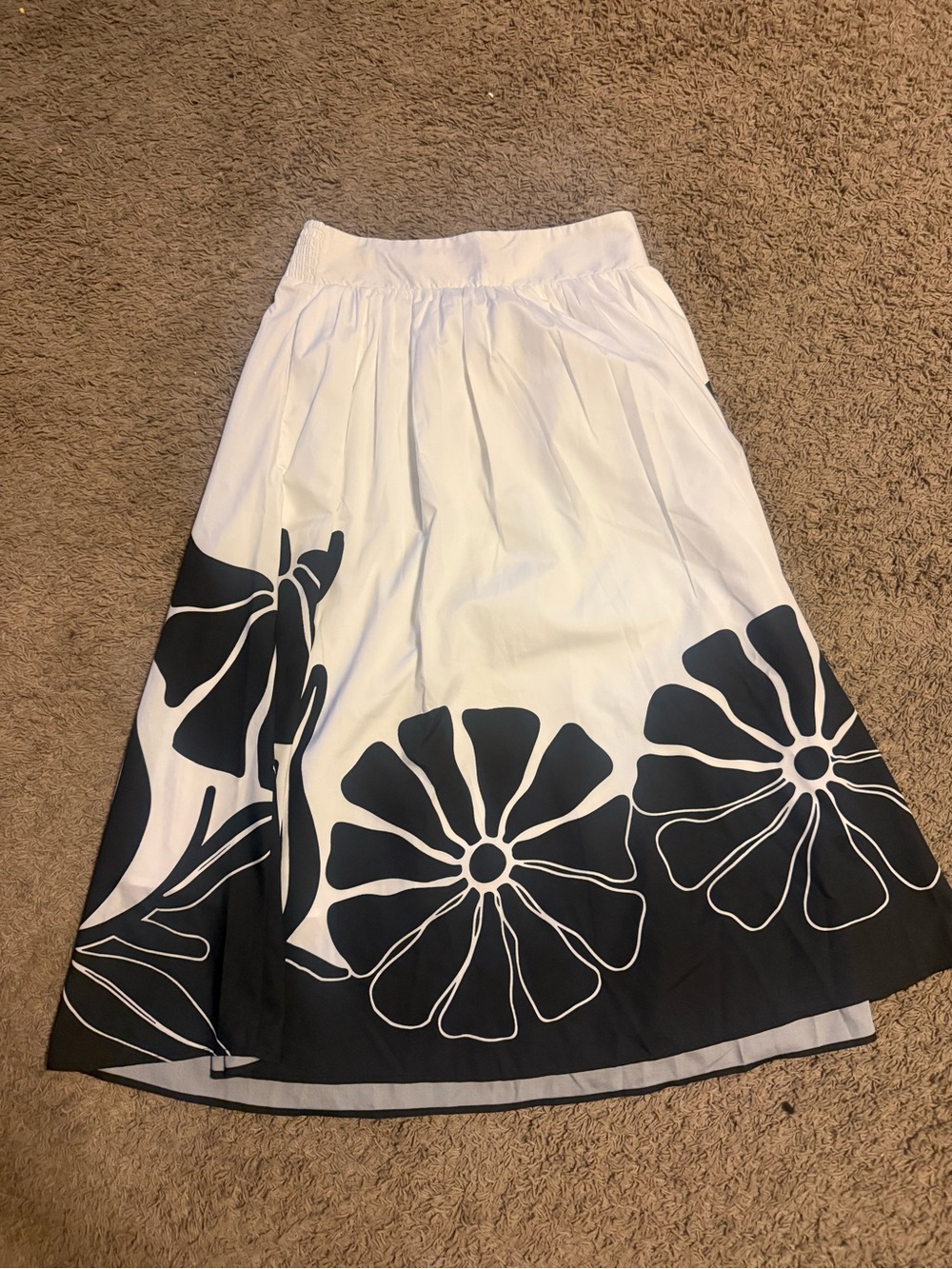 Cato White Midi Skirt with Black Floral Border